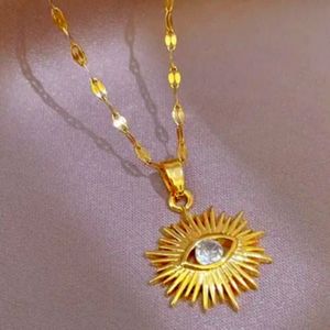 Sun burst eye Pendant with created diamond and beautiful link chain